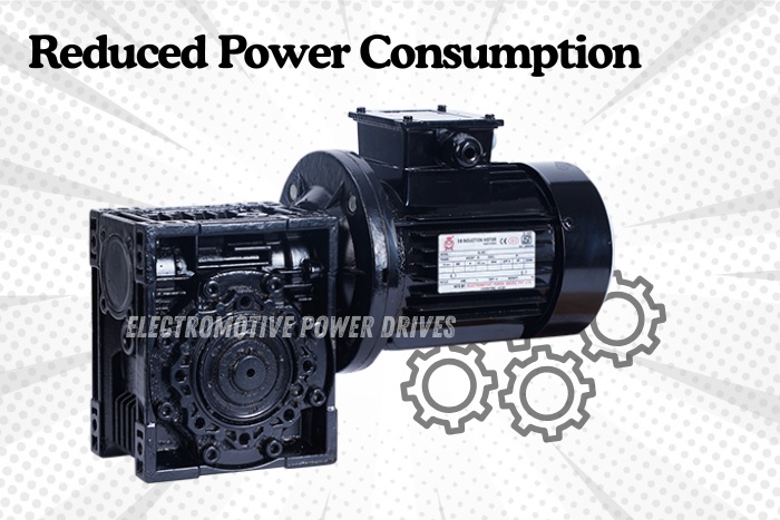 Black geared motor and gearbox highlighting reduced power consumption by Electromotive Power Drives, Coimbatore