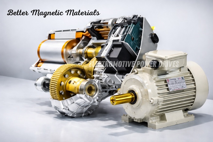 Advanced electric motor with better magnetic materials by EMP Drive, Coimbatore, showcasing high-efficiency design, improved torque performance