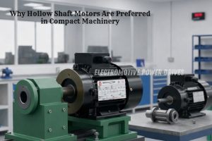 Hollow shaft motor mounted on compact machinery for space-saving and direct drive applications in industrial setups