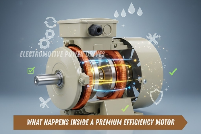 Electromotive Power Drives premium efficiency motor in Coimbatore displaying internal rotor and copper winding structure