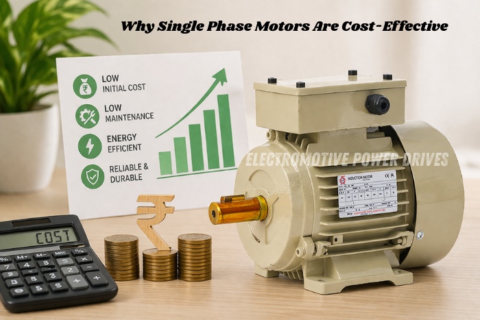 Single phase motor by EMP Drive Coimbatore highlighting cost-effective performance with low maintenance and energy efficiency